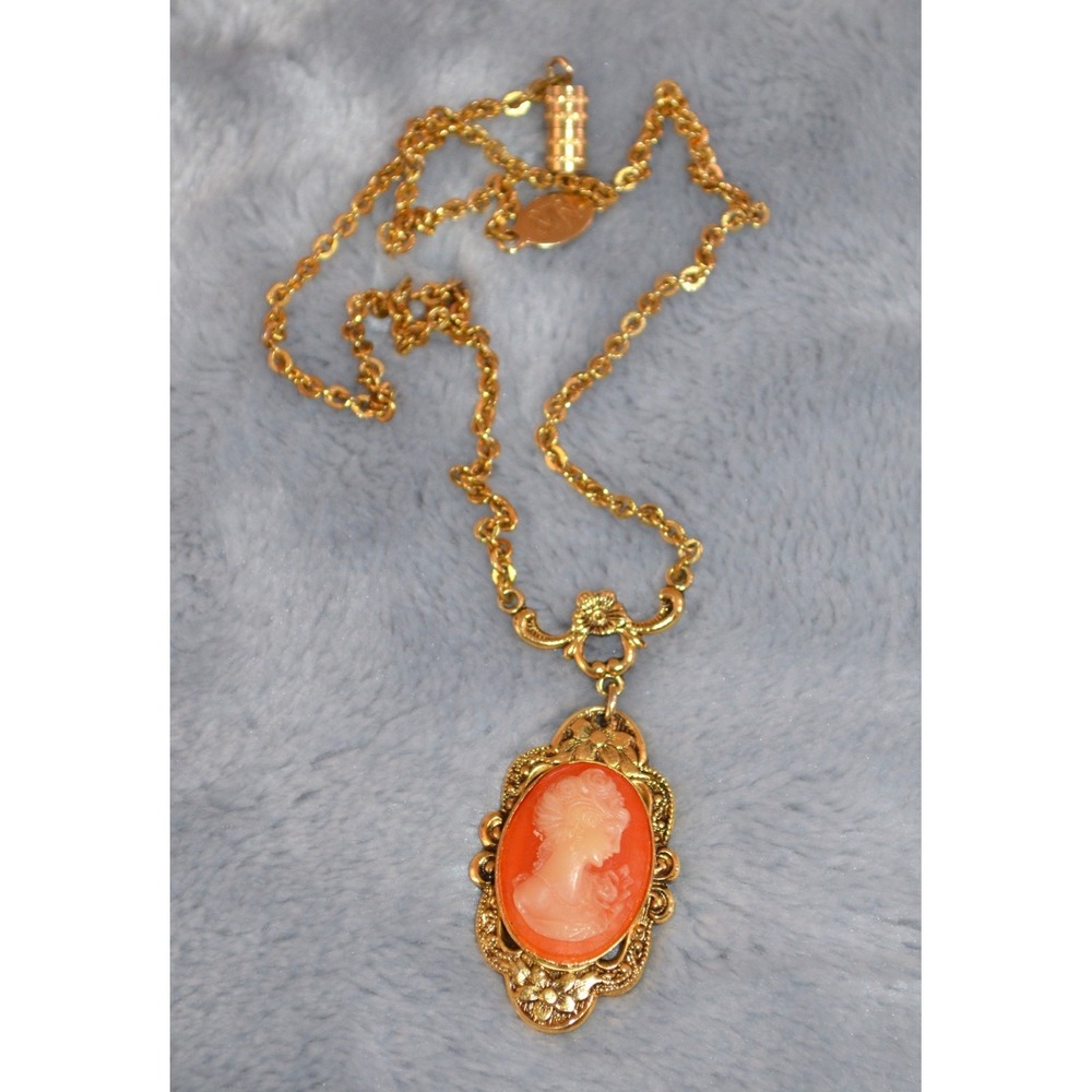 Vintage 1928‎ Brand Gold Tone Cameo Necklace Choker 15" - Picture 14 of 16
